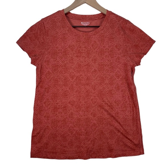 ATHLETA Etruscan Red Short Sleeve Crew Neck Fitness Subtle Pattern Tee Size S - Picture 1 of 5